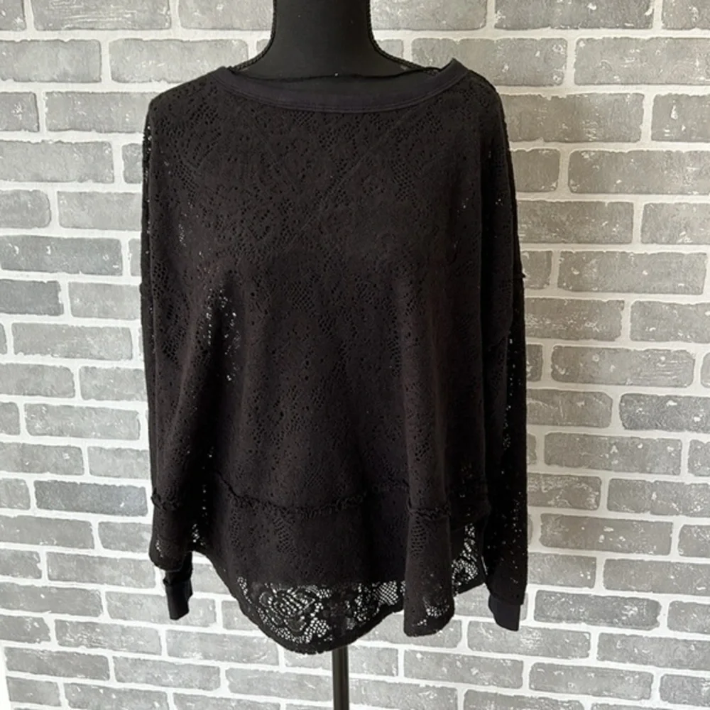 Free People Not Cold In This Knit Top Black Lace Open Knit Boho Oversized Small